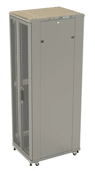 (451919)Hyperline TTB-2266-DD-RAL7035 Шкаф напольный 19-дюймовый, 22U, 1166х600х600 мм (ВхШхГ), передняя и задняя распашные перфорированные двери (75%), ручка с замком, крыша нового типа, цвет серый (RAL 7035) (разобранный)
