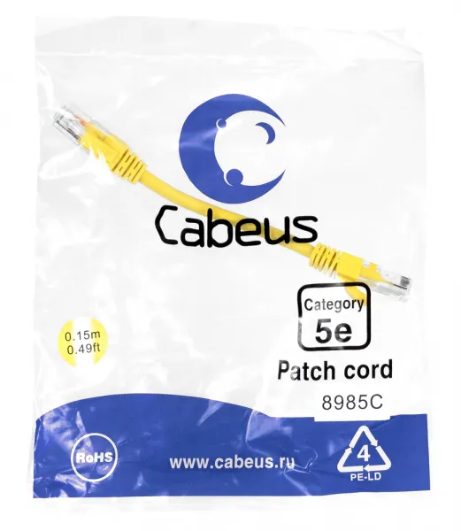Cabeus PC-UTP-RJ45-Cat.5e-0.15m-YL-LSZH Желтый патч-корд