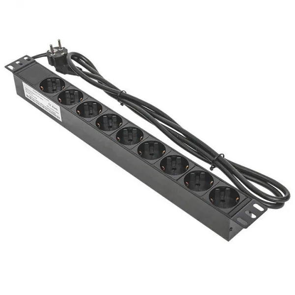 (TRP-HPD-16A-9SH-2MSH) Блок розеток PDU TERACOM PRO 19" 1U 16А/250В 9 розеток Schuko шнур питания длиной 2 метра