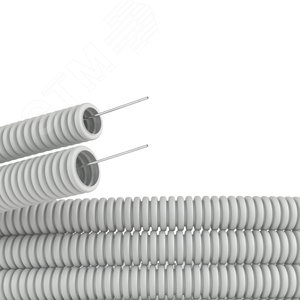 (91925) Труба ПВХ гибкая гофр. д.25мм, лёгкая с протяжкой, 50м, цвет серый (50 м/уп)