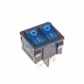(36-2161) Выключатель клавишный 250V 6А (6с) ON-OFF синий с подсветкой ДВОЙНОЙ  Mini  REXANT