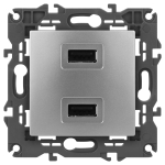14-4110-03 ЭРА Устройство зарядное USB, 230В/5В-2100мА, IP20, Эра Elegance, алюминий (6/60/1920) (Б0034360)
