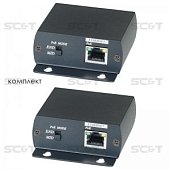 IP01P Комплект (передатчик + приёмник) для передачи сигнала Ethernet и питания (PoE) по коаксиальному кабелю RG6U до 300м