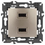 14-4110-04 ЭРА Устройство зарядное USB, 230В/5В-2100мА, IP20, Эра Elegance, шампань (6/60/960) (Б0034371)