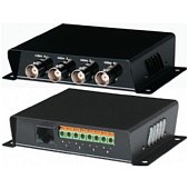 TTP414V Приемопередатчик 4-х видеосигналов по витой паре на 600м, имеет на входе витая пара под RJ45 и 4 канала под BNC на выходе