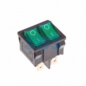 (36-2163) Выключатель клавишный 250V 6А (6с) ON-OFF зеленый с подсветкой ДВОЙНОЙ  Mini  REXANT