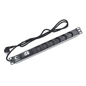 Cabeus PDU-6P-B-2EU Блок силовых розеток 19", шнур 2м, евровилка (7292c)