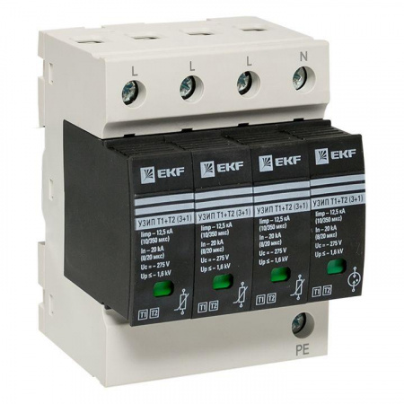 (OV12-31-506) Устройство защиты от импульсных перенапряжений Т1+Т2; Iimp-12,5kA; In-20kA; Uc-275В; 3+1 EKF PROxima