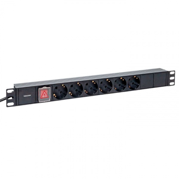 (TRC-HPD-LS-16A-6SH-2MSH) Блок розеток PDU TERACOM 19" 1U 16А/250В 6 розеток Schuko с выключателем шнур питания длиной 2 метра