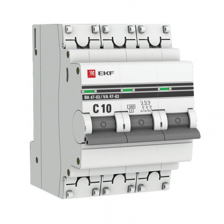 (mcb4763-3-10C-pro) Автоматический выключатель 3P 10А (C) 4,5kA ВА 47-63 EKF PROxima