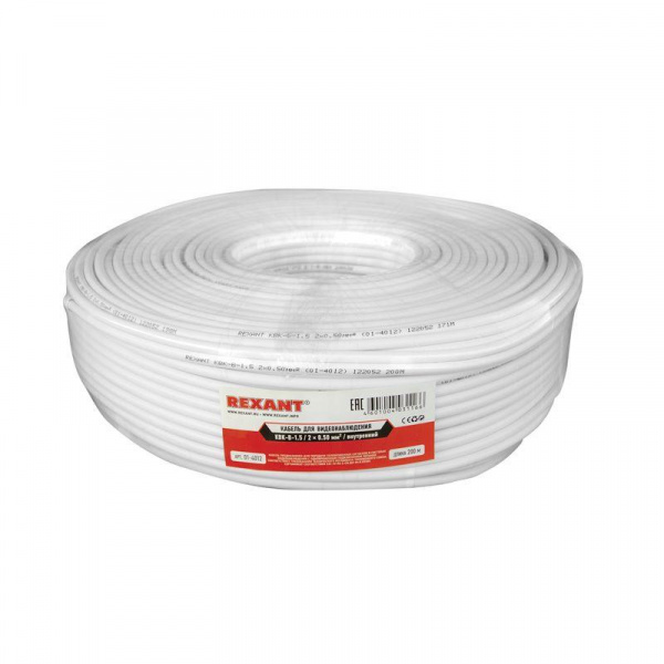 (01-4012) Кабель КВК-В-1,5+2х0,50 мм² (Cu/Cu) белый (бухта 200 м) REXANT (01-4012) Кабель КВК-В-1,5+2х0,50 мм² (Cu/Cu) белый (бухта 200 м) REXANT