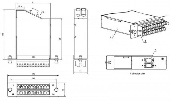 (47993)Hyperline FO-CSS-W120H32-504-2MTPM-24LC-AQ Волоконно-оптическая кассета 2xMTP (папа), 120x32 мм, 24LC адаптера (цвет aqua), 24 волокна, OM4