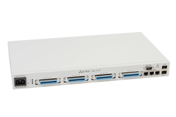 (TAU-72.IP-DC-S) VoIP-шлюз TAU-72.IP: 72хFXS, 3хRJ45-10/100/1000, 2 слота для SFP, SIP/H.323, 1U, DC 48V