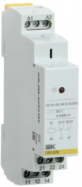 (OIR-208-ACDC48V) Реле промежуточное модульное OIR 2 контакта 8А 48В AC/DC IEK