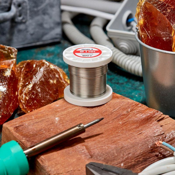 (09-3501) Припой ПОМ-3, 100г, Ø1мм, (олово 97%, медь 3%), бессвинцовый, ГОСТ 21931-76, катушка REXANT