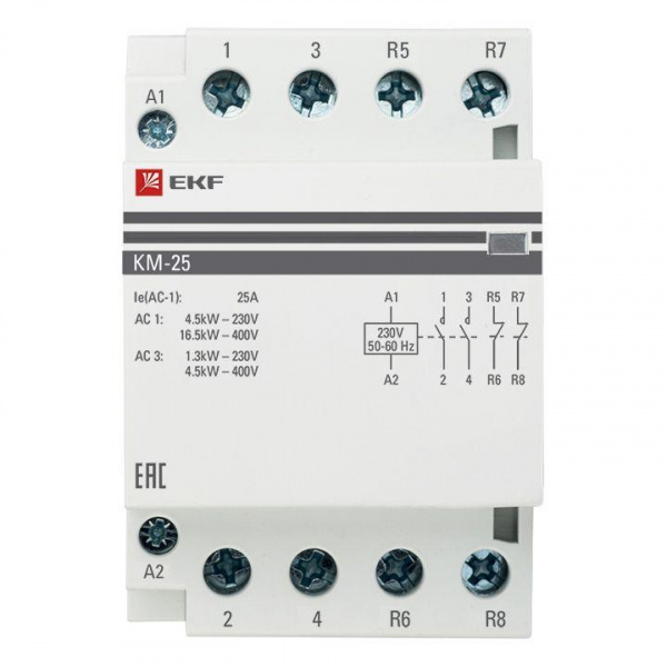 (km-3-25-22) Контактор модульный КМ 25А 2NО+2NC (3 мод.) EKF PROxima