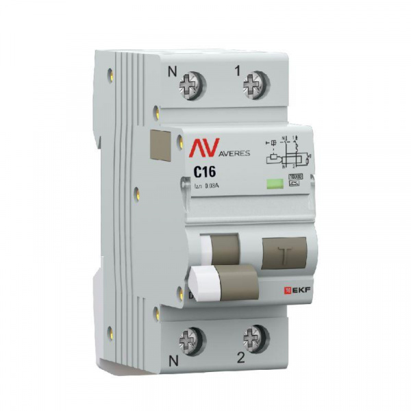 (rcbo10-1pn-16C-30-a-av) Дифференциальный автомат DVA-10 1P+N 16А (C) 30мА (A) 10кА EKF AVERES