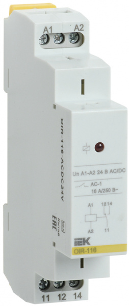(OIR-116-ACDC24V) Реле промежуточное модульное OIR 1 контакт 16А 24В AC/DC IEK