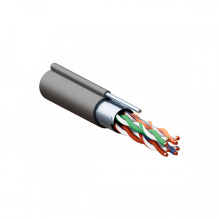 (TRP-5EFTP-04PE-BK-OTW3) Кабель витая пара TERACOM PRO Cat.5E F/UTP 4 пары solid 24AWG с тросом сталь 1,2 мм оболочка LDPE цвет черный (катушка 305м)
