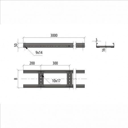 (LL50-300-1.5-2000 INOX304 N) Лоток лестничный 50х300х1,5 L2000 мм INOX304 N