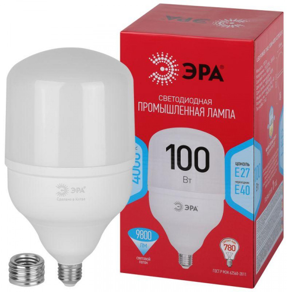 Лампа светодиодная ЭРА RED LINE LED POWER T140-100W-4000-E27/E40 R E27/E40 R 100 Вт колокол нейтральный белый свет (Б0063880)