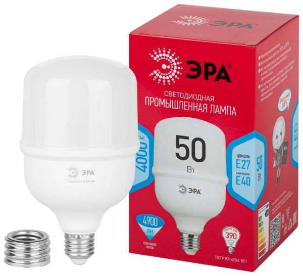 Лампа светодиодная ЭРА RED LINE LED POWER T100-50W-4000-E27/E40 R E27/E40 R 50 Вт колокол нейтральный белый свет (Б0063830)