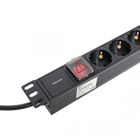 (TRC-HPD-LS-16A-6SH-2MSH) Блок розеток PDU TERACOM 19" 1U 16А/250В 6 розеток Schuko с выключателем шнур питания длиной 2 метра