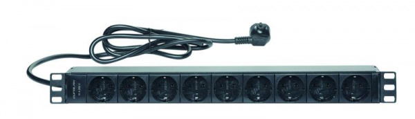 Eurolan 60A-61-01-09BL Блок распределения питания базовый 19" 1U 16/230, 9 Schuko, Schuko, шнур 1.8 метр