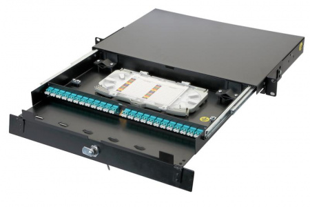 Eurolan 47D-24-30-2L-12-11BL Оптическая панель серии 47D-24, 19'' 1U выдвижная, корпус на 24 адаптера, 12 дуплекс LC адаптеров, OM3