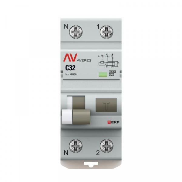 (rcbo10-1pn-32C-30-a-av) Дифференциальный автомат DVA-10 1P+N 32А (C) 30мА (A) 10кА EKF AVERES