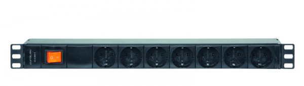 Eurolan 60A-61-02-07BL Блок распределения питания базовый 1U 10/230, 7 Schuko, разъем C14, выключатель