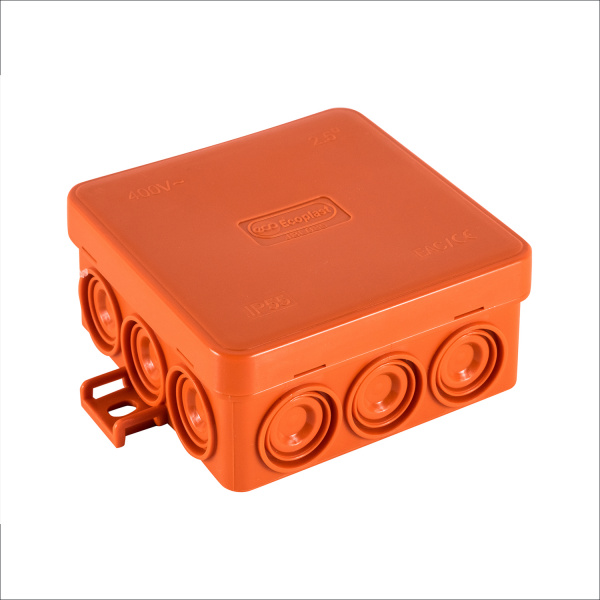 (43775HF) JBL085 Коробка огн. E110, о/п 85х85х38мм, без галогена, 12 вых., IP55, 3P, (0,15-6,0 мм2), цвет оранж. Экопласт
