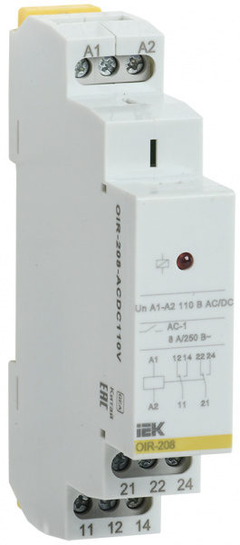 (OIR-208-ACDC110V) Реле промежуточное модульное OIR 2 контакта 8А 110В AC/DC IEK