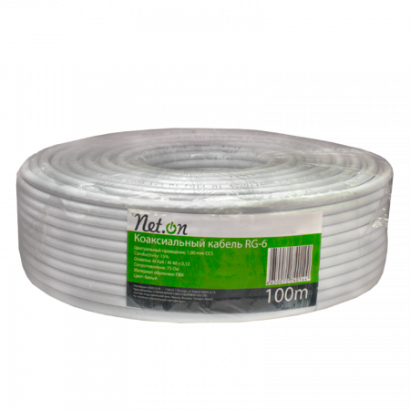 (03-0101) Кабель Net.on RG-6 белый CCS 1,00 (15%) / FPE / Al-Pet-Al Foil / Al 32х0,12 / PVC RW 100м