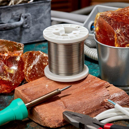 (09-3517) Припой ПОСу 95-5, 500г, Ø2мм, (олово 95%, сурьма 5%), бессвинцовый, ГОСТ 21931-76, катушка REXANT