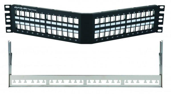 Eurolan 27A-00-48BL Коммутационная угловая панель 19” наборная, FTP, 2U, 48 портов, черный