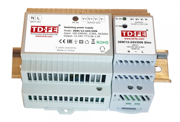 36W/12-24V/DIN Slim Источник электропитания стабилизированный импульсный для установки на DIN-рейку
