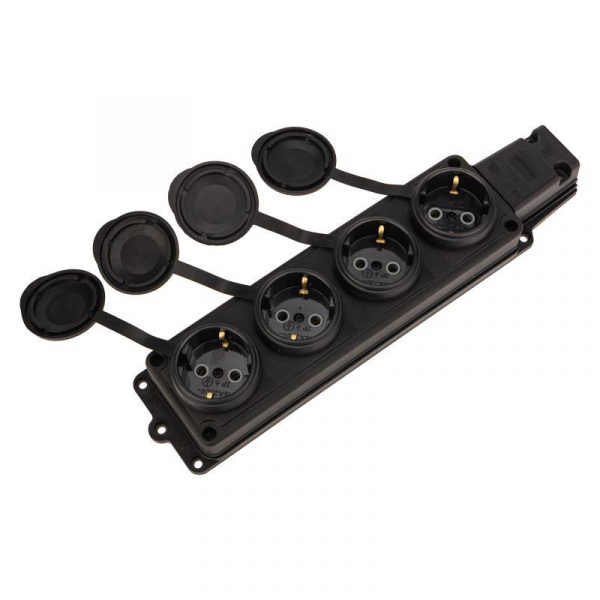 (111-114-4) Розетка (колодка) штепсельная четырехместная влагозащищенная 2P+PE 230V, 16 А, IP44 каучук PROconnect