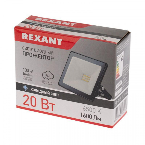 (605-002) Прожектор светодиодный 20 Вт 200–260В IP65 1600 лм 6500 K холодный свет REXANT