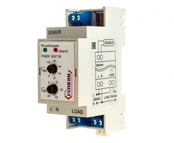 Термостат Extherm Th-roof для управления системой электрообогрева на кровлях/площадках по температуре воздуха (датчик приобретается отдельно)