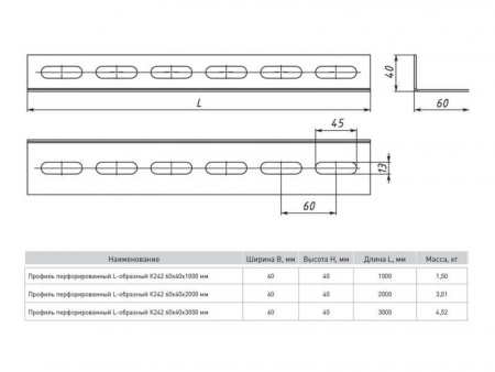 (ppl6040-2-2-INOX) Профиль перфорированный L-образный К242 60х40х2000 мм (2 мм) INOX EKF