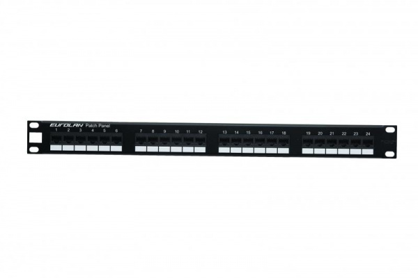 Eurolan 27B-U6-24BL Коммутационная панель 19” моноблочная, категория 6, UTP, 1U, 24 порта, черный