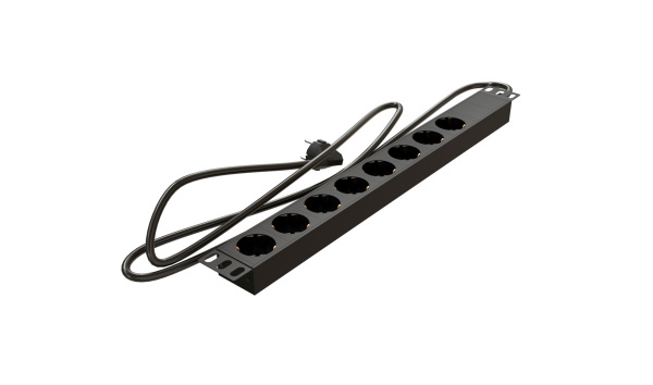 (529007)Hyperline SHE19-8SH-16-2.0EU Блок розеток 19", 8 розеток Schuko, 16A, кабель питания 2,0 метра (3х1,5мм2) с вилкой Schuko