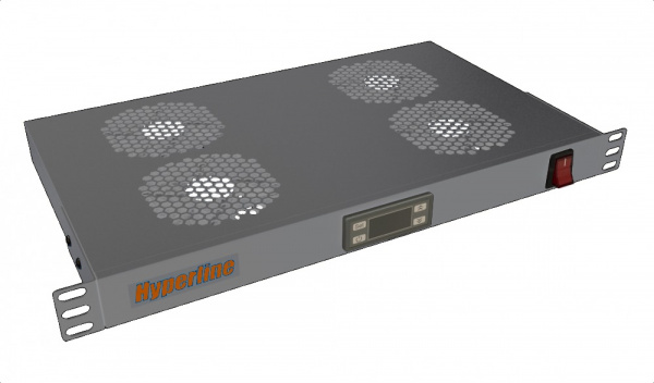 (451872)Hyperline TRFA-MICR-4F-RAL7035 Модуль вентиляторный 19", 1U, глубиной 290мм, с термостатом и 4-я вентиляторами, номинальная мощность 70.40 Вт,