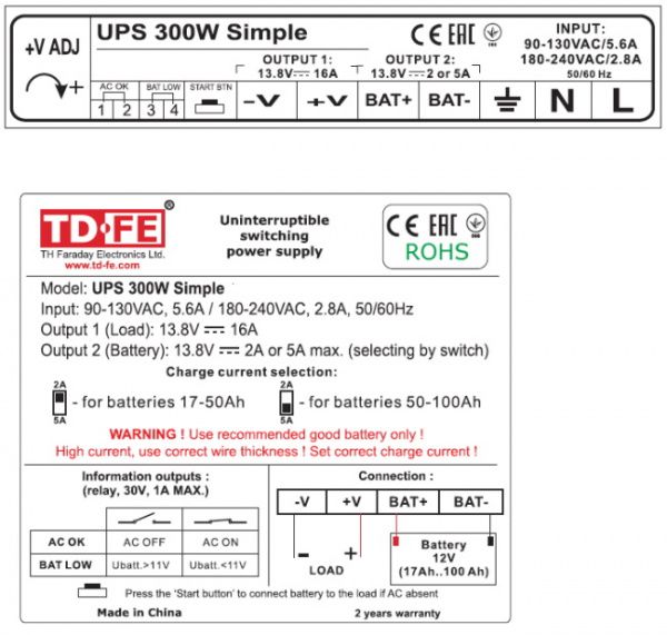 UPS (ИБП) 300W Simple Блок бесперебойного питания FARADAY