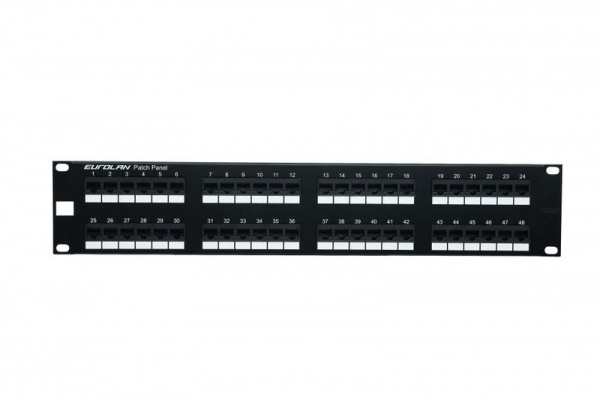 Eurolan 27B-U6-48BL Коммутационная панель 19” моноблочная, категория 6, UTP, 2U, 48 портов, черный