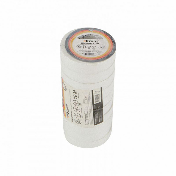 (KR-09-2001) Изолента ПВХ 0,13х15 мм, 10 м, белая KRANZ