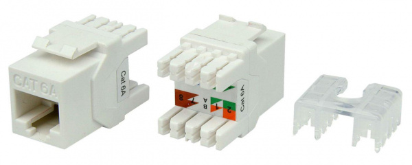 (426192)Hyperline KJ8-8P8C-C5e-180-WH Вставка Keystone Jack RJ-45(8P8C), категория 5e, тип 180 градусов, белая