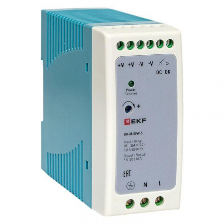 (DR-M-60W-5) Блок питания на дин рейку 60Вт,Uвх ~ 260 В AC m, Uвых - 5 В DC постоянного тока