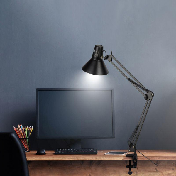 (603-1008) Светильник настольный REXANT Акцент на металлической стойке с винтовым зажимом, с цоколем Е27, 60 Вт, цвет антрацит
